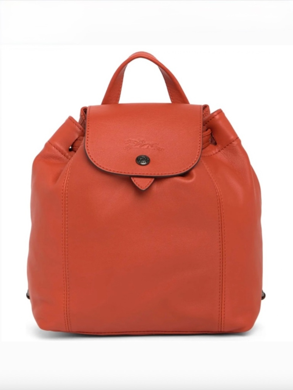 Longchamp Le Pliage Cuir Lambskin Leather Backpack Rust Orange w/Dust Bag